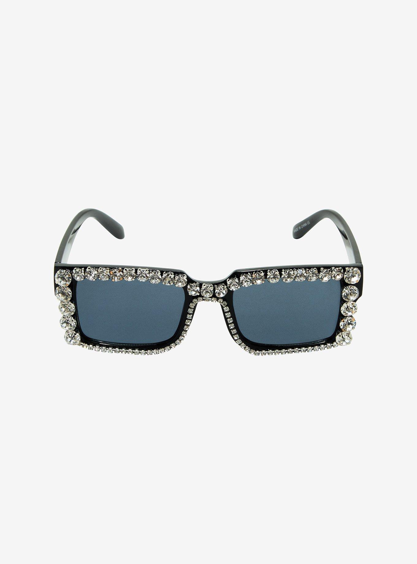 Black Rhinestone Sunglasses, , alternate
