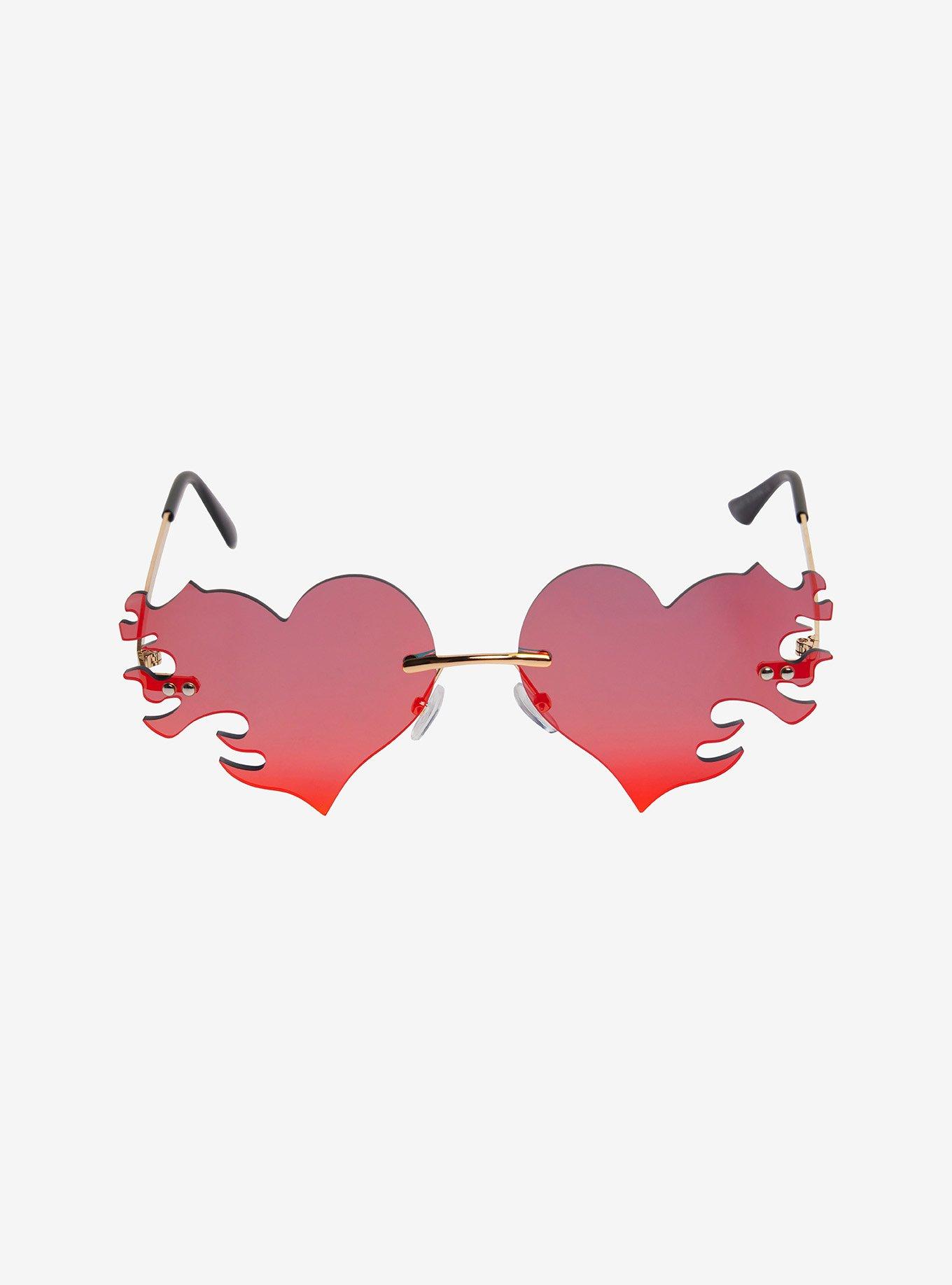 Red Heart Flame Mirrored Sunglasses, , alternate