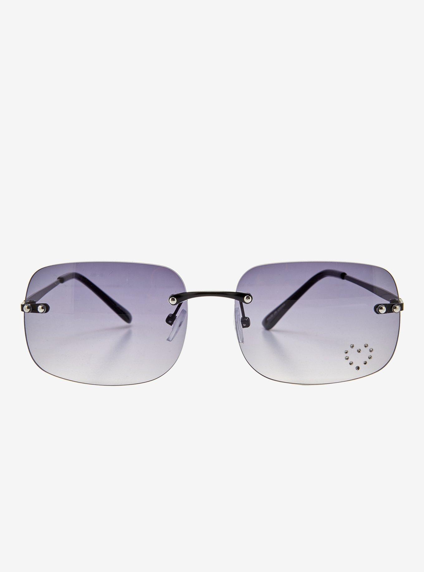 Black Ombre Bejeweled Heart Sunglasses, , alternate