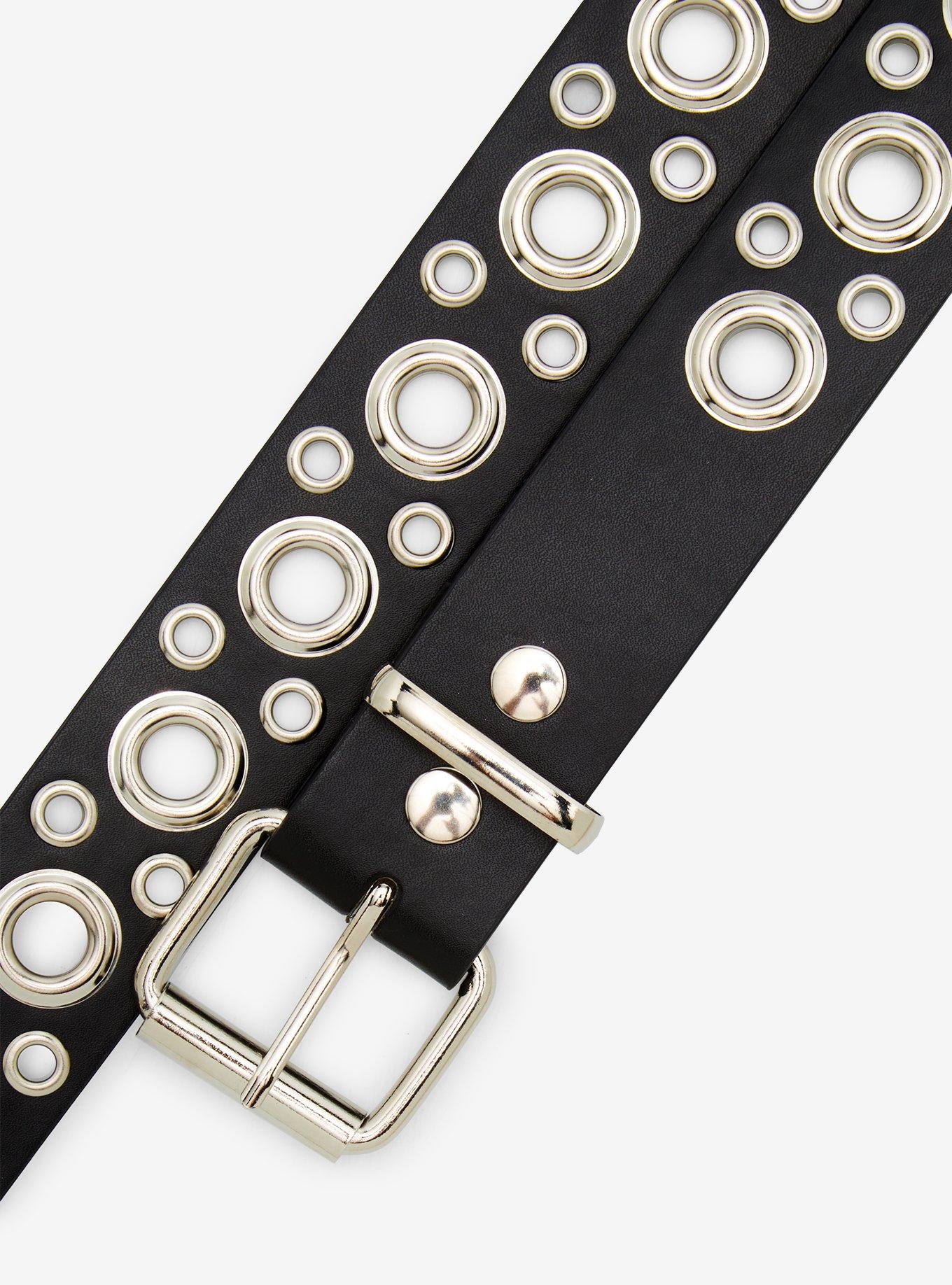 Black & Silver Multi-Grommet Belt, SILVER, alternate