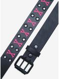Pink Crossbones Grommet Belt, BLACK, alternate
