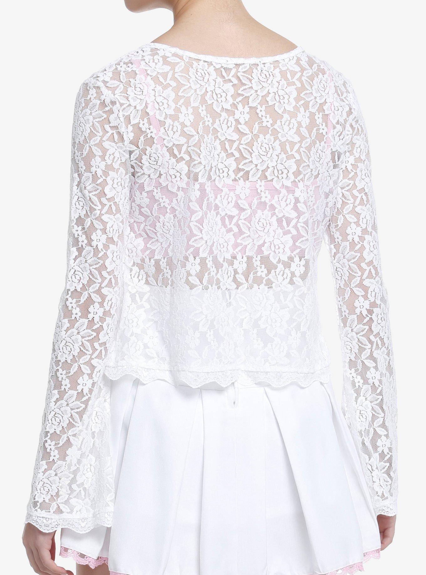 Sweet Society White Lace Tie-Front Girls Shrug, WHITE, alternate