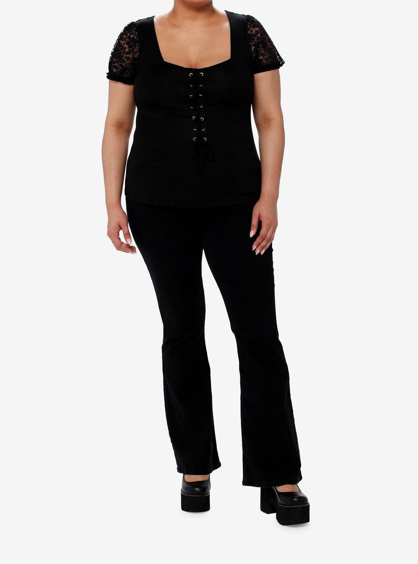 Cosmic Aura Black Lace-Up Girls Top Plus Size, , hi-res