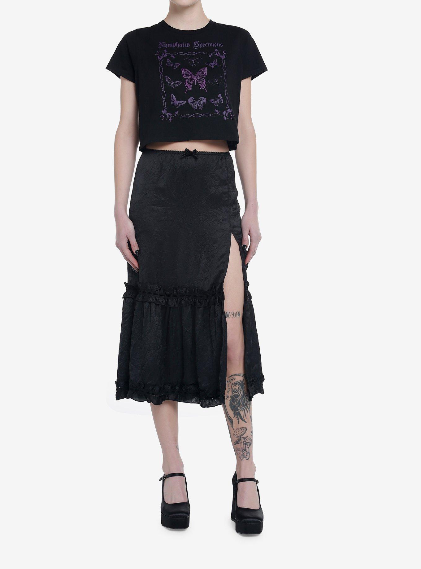 Cosmic Aura Purple Butterfly Girls Crop T-Shirt, BLACK, alternate