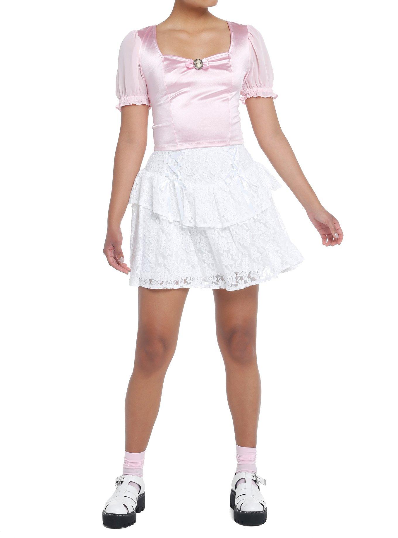 Sweet Society Pink Satin Cameo Girls Crop Top, , hi-res