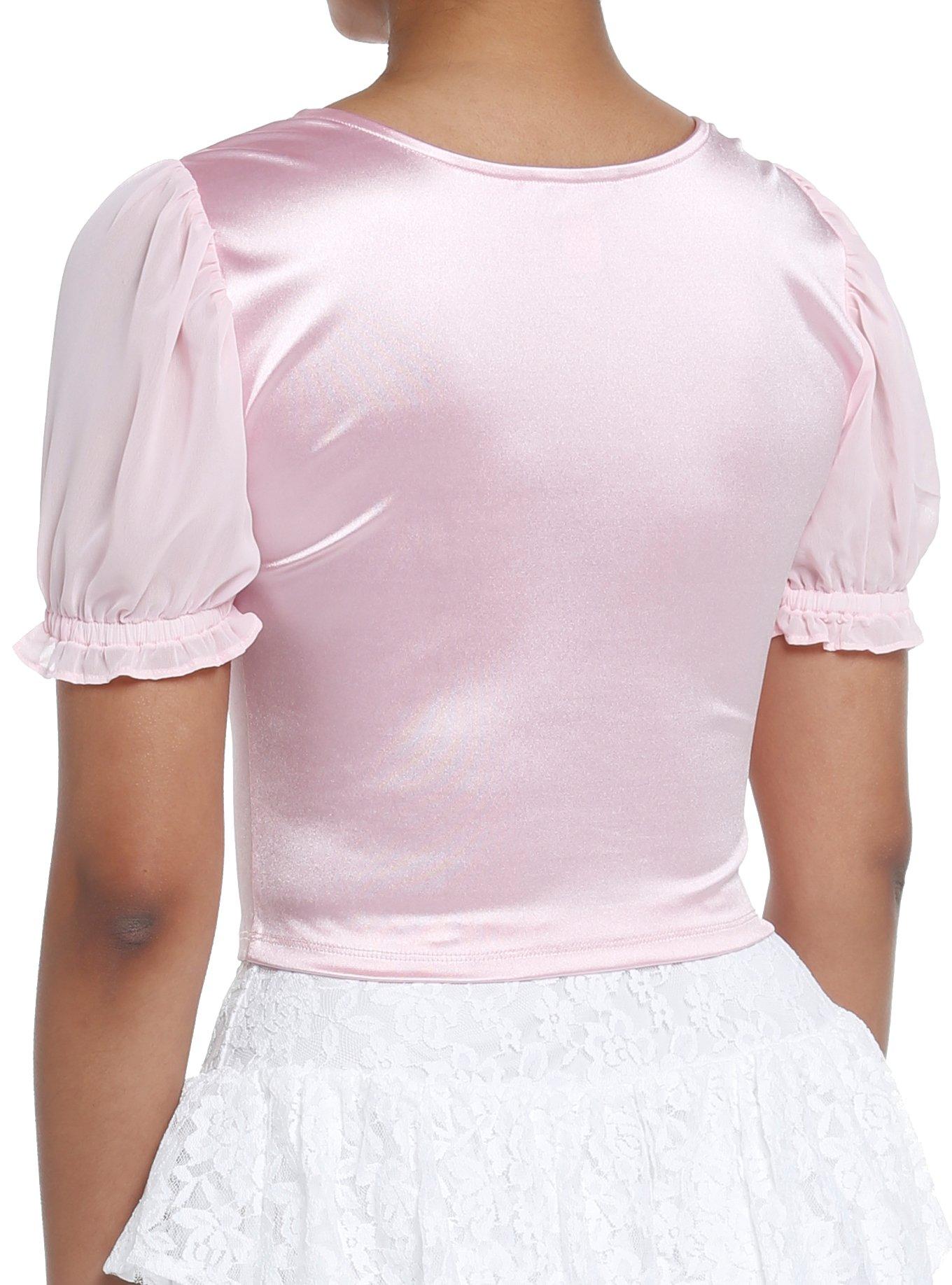 Sweet Society Pink Satin Cameo Girls Crop Top, PINK, alternate