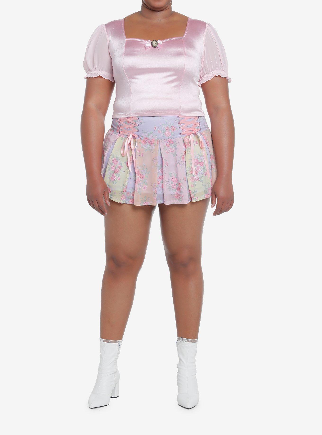 Sweet Society Pink Satin Cameo Girls Crop Top Plus Size, PINK, alternate