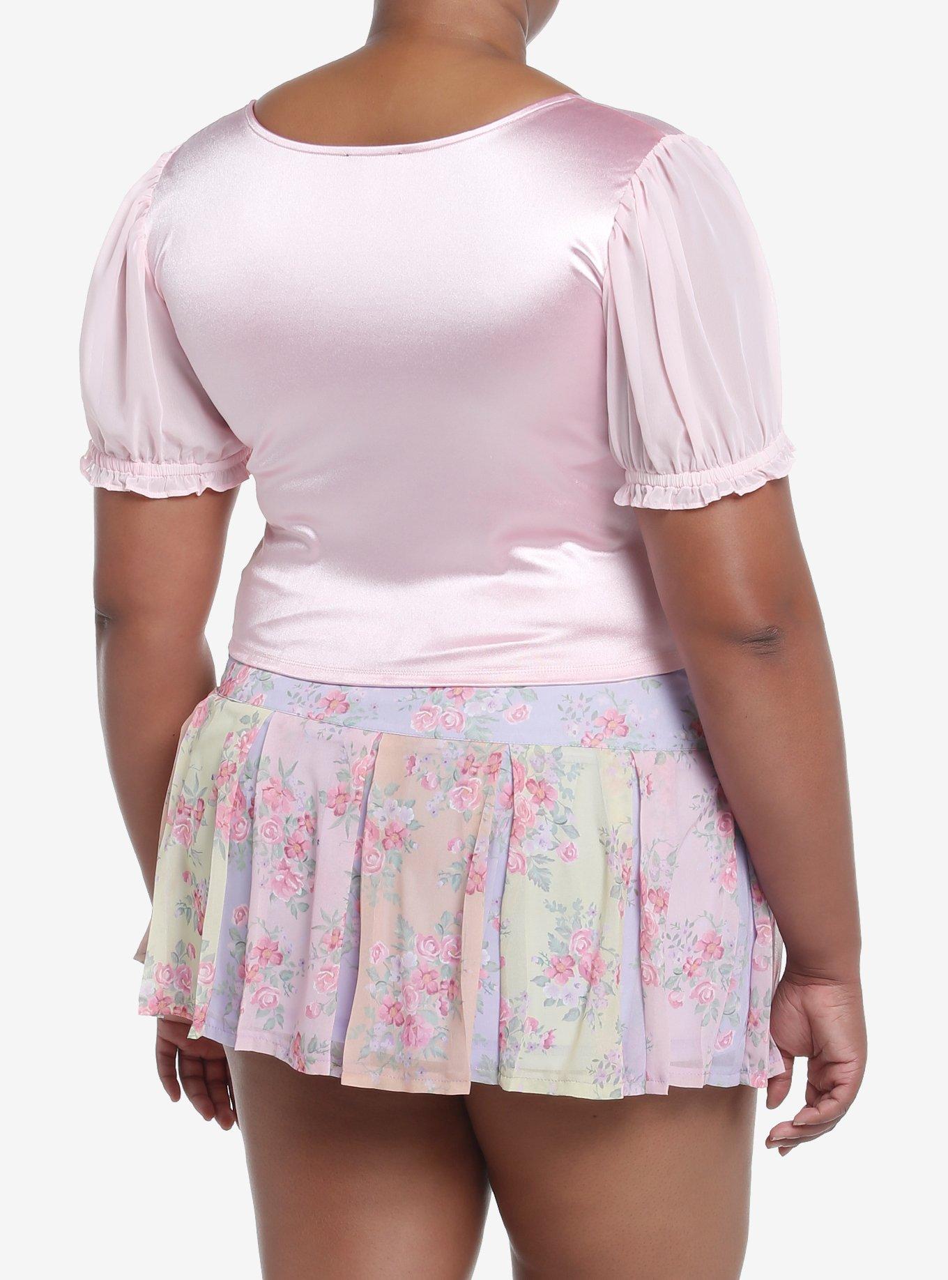 Sweet Society Pink Satin Cameo Girls Crop Top Plus Size, PINK, alternate
