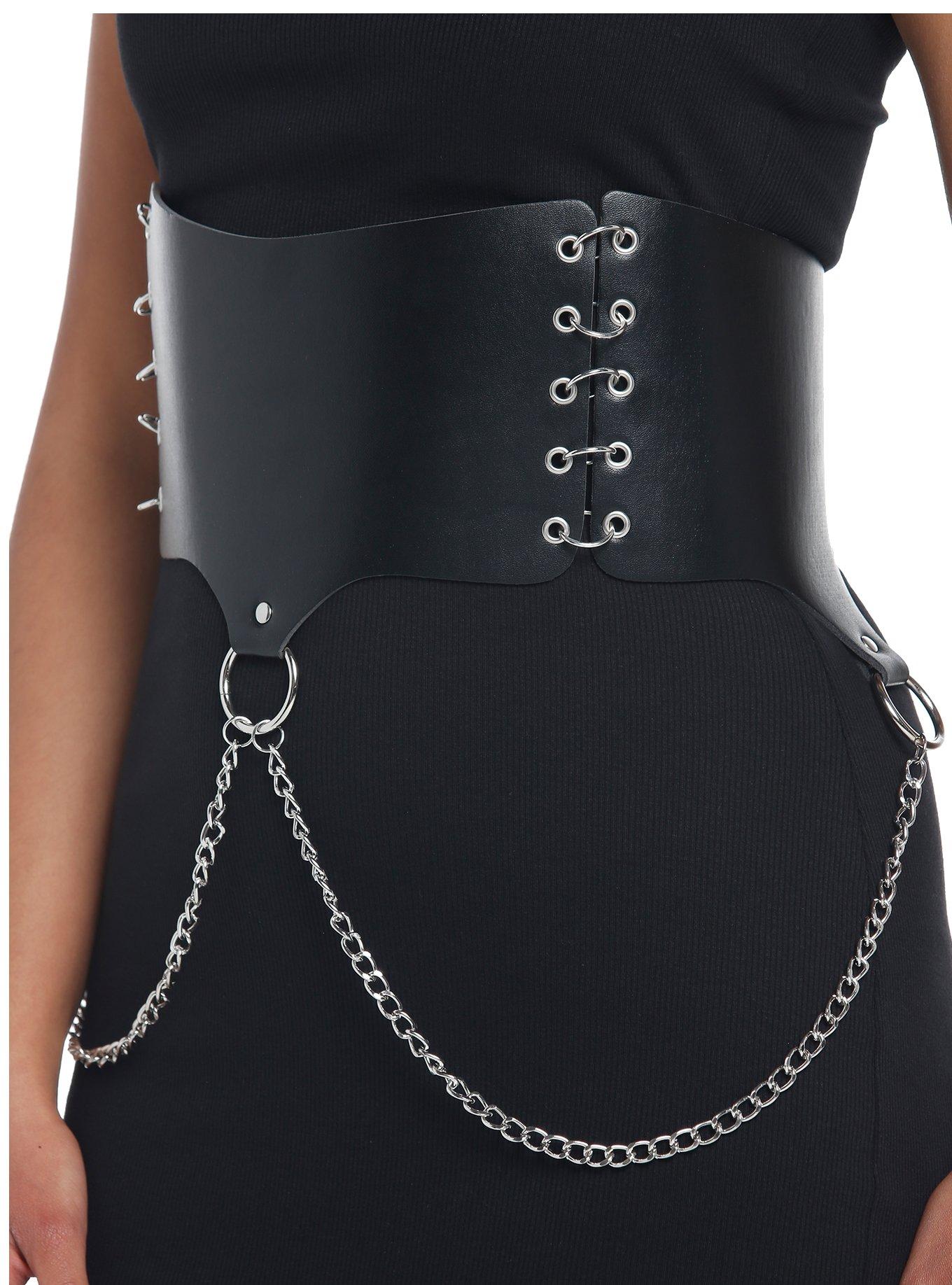 Black Drop Chain Corset Belt, BLACK, alternate