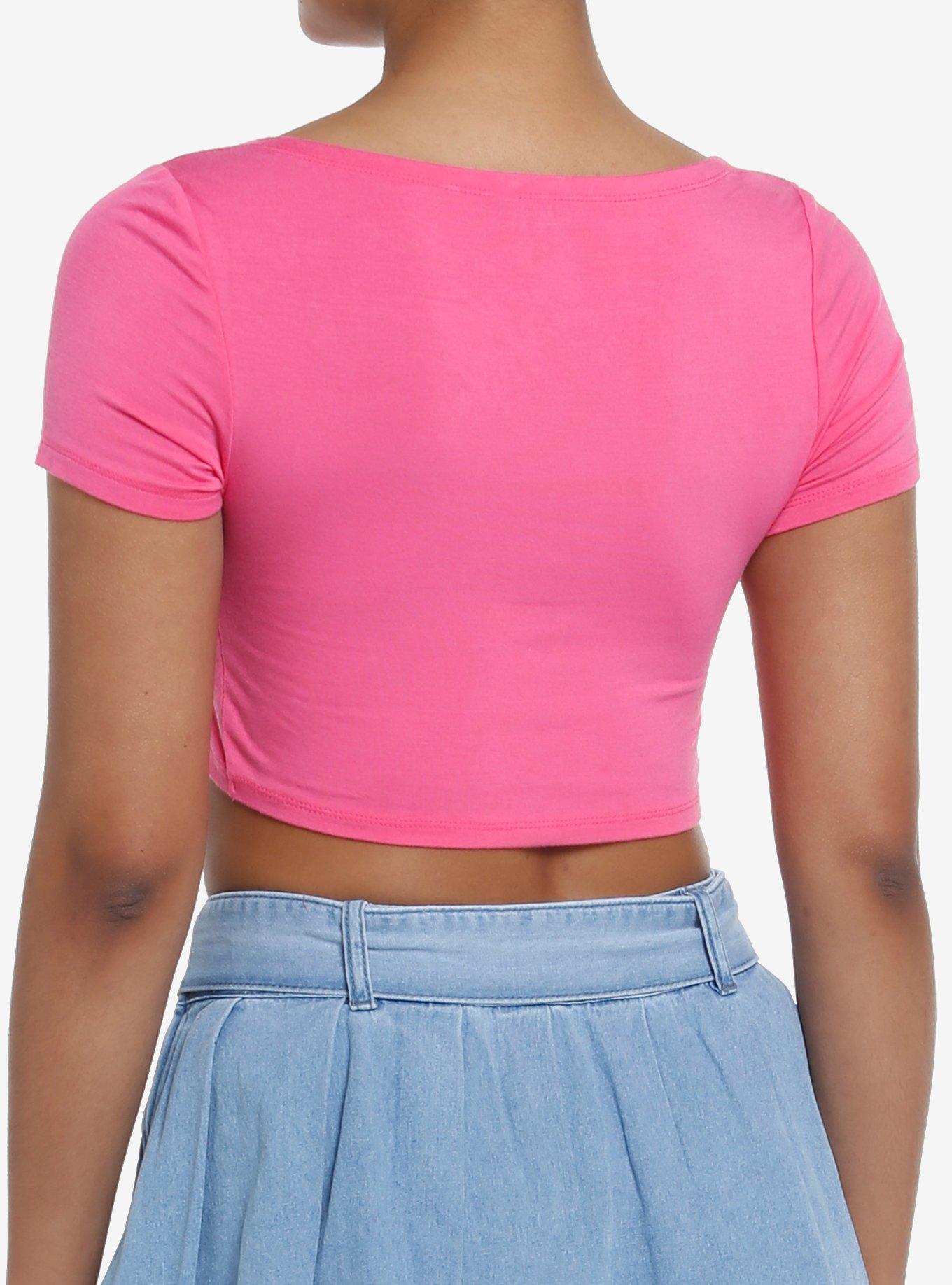 Social Collision Hot Pink Heart Bling Girls Crop Top, BLACK, alternate