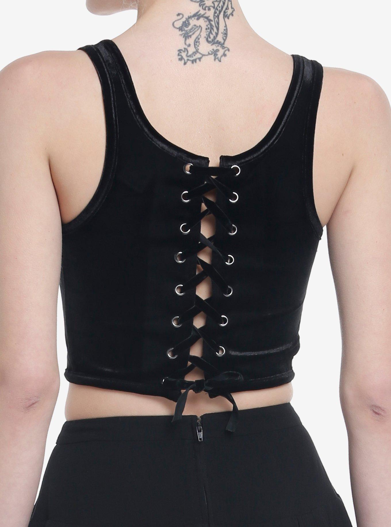 Cosmic Aura Black Velvet Butterfly Girls Corset Top