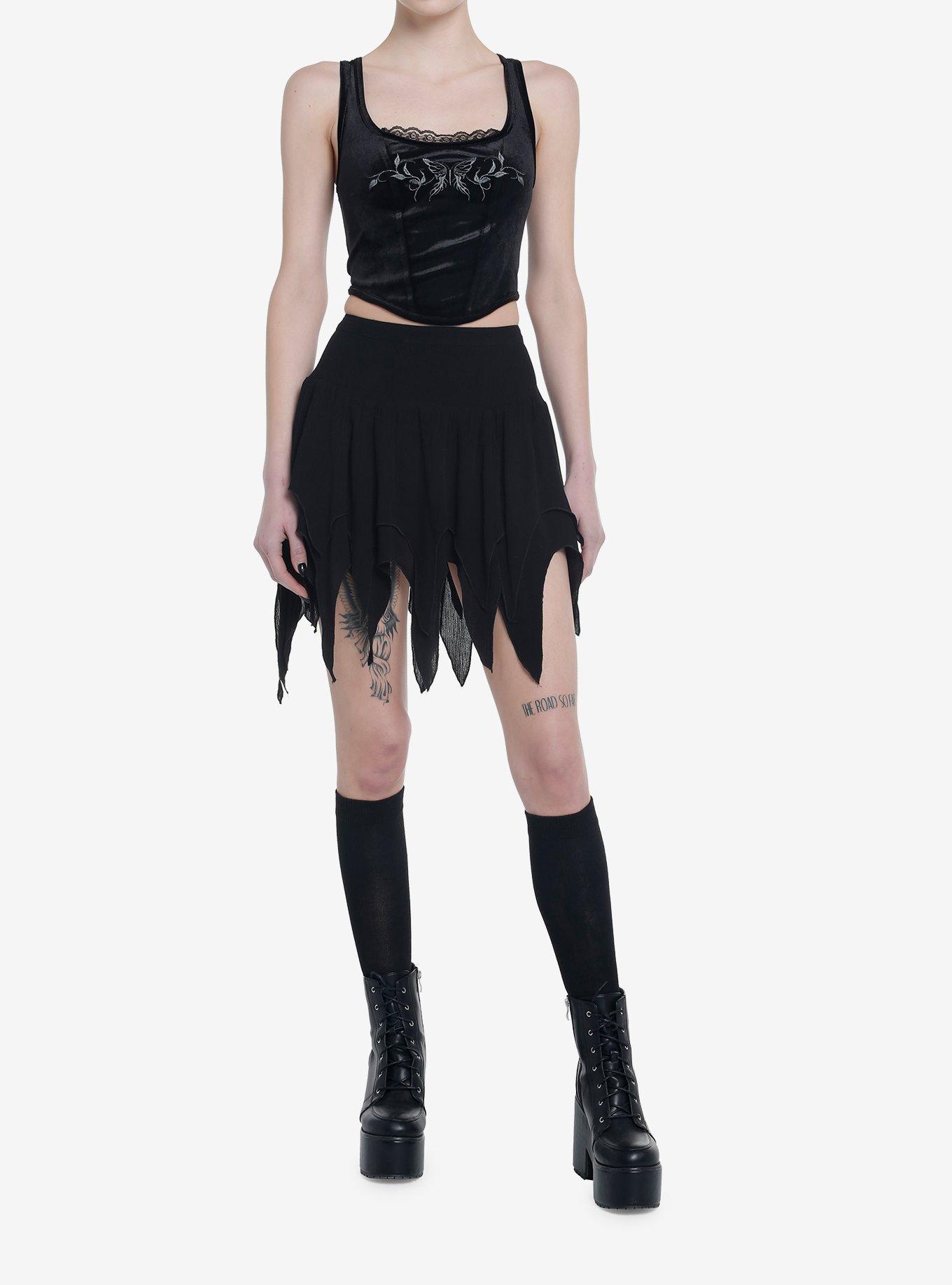 Cosmic Aura Black Velvet Butterfly Girls Corset Top