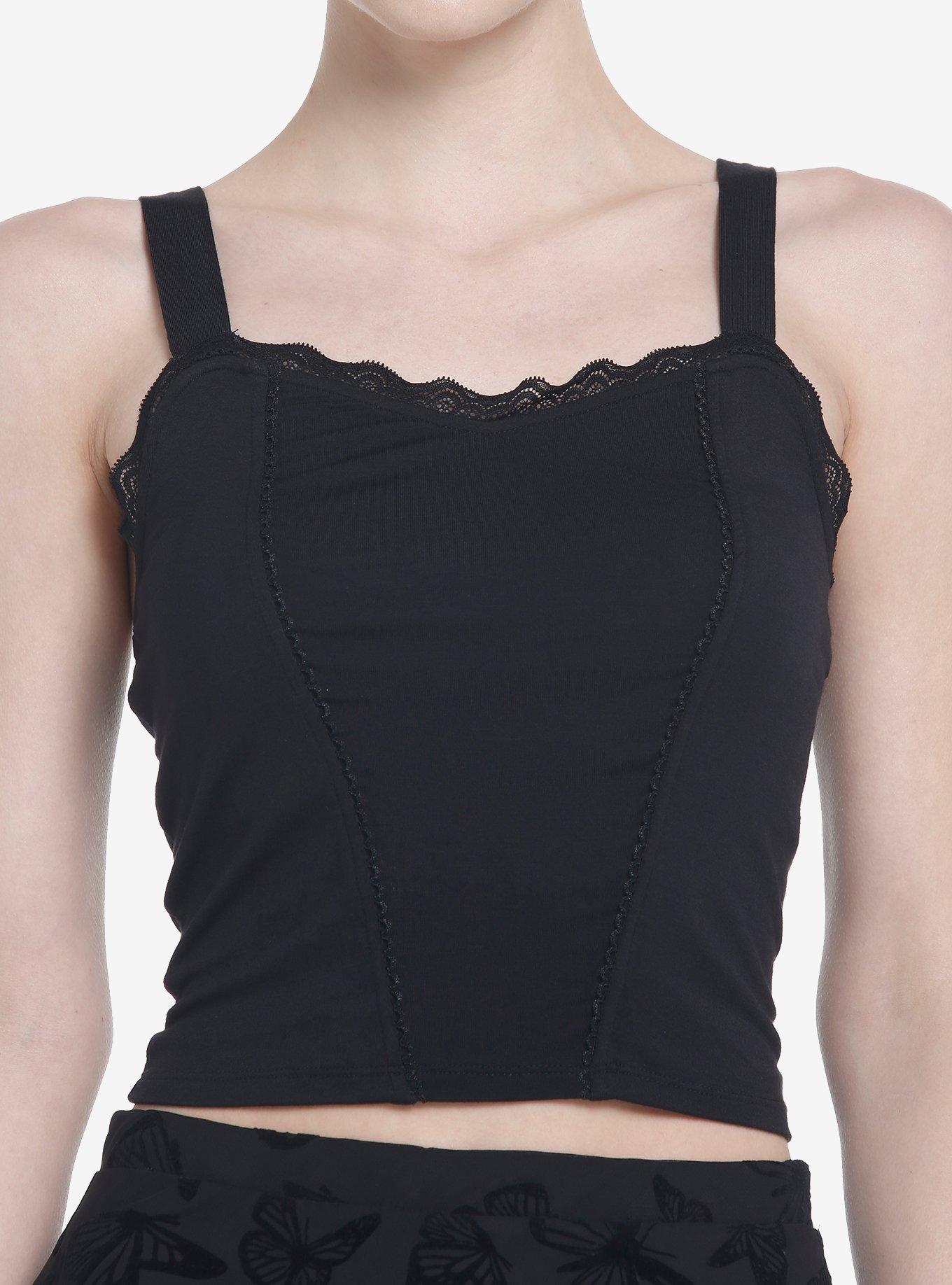 Cosmic Aura Black Lace Butterfly Girls Crop Tank Top, BLACK, alternate