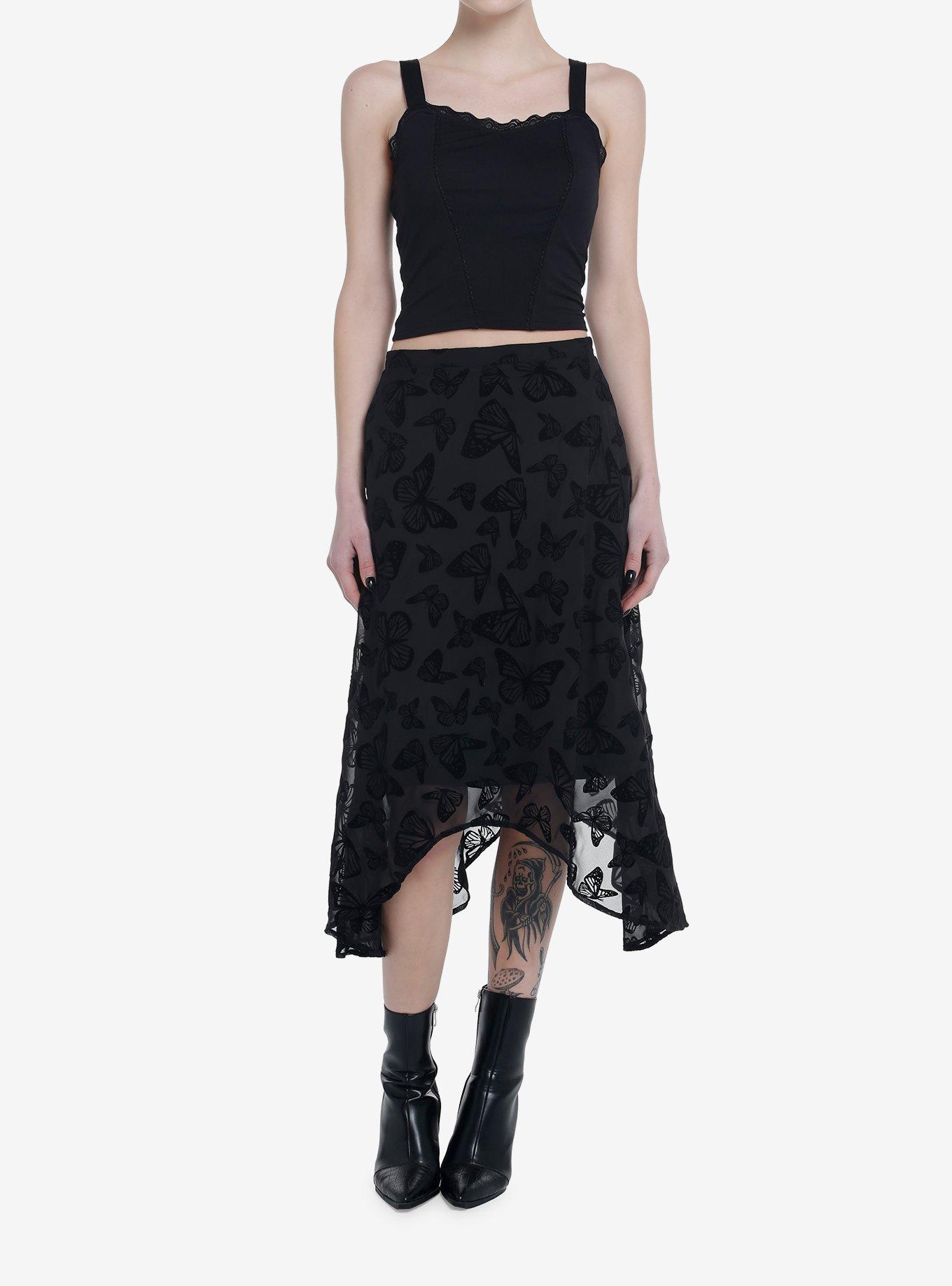 Cosmic Aura Black Lace Butterfly Girls Crop Tank Top, BLACK, alternate