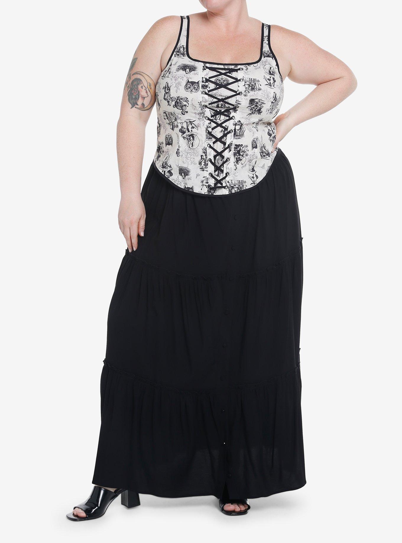 Thorn & Fable Through The Looking Glass Sketch Girls Corset Top Plus Size, MULTI, alternate