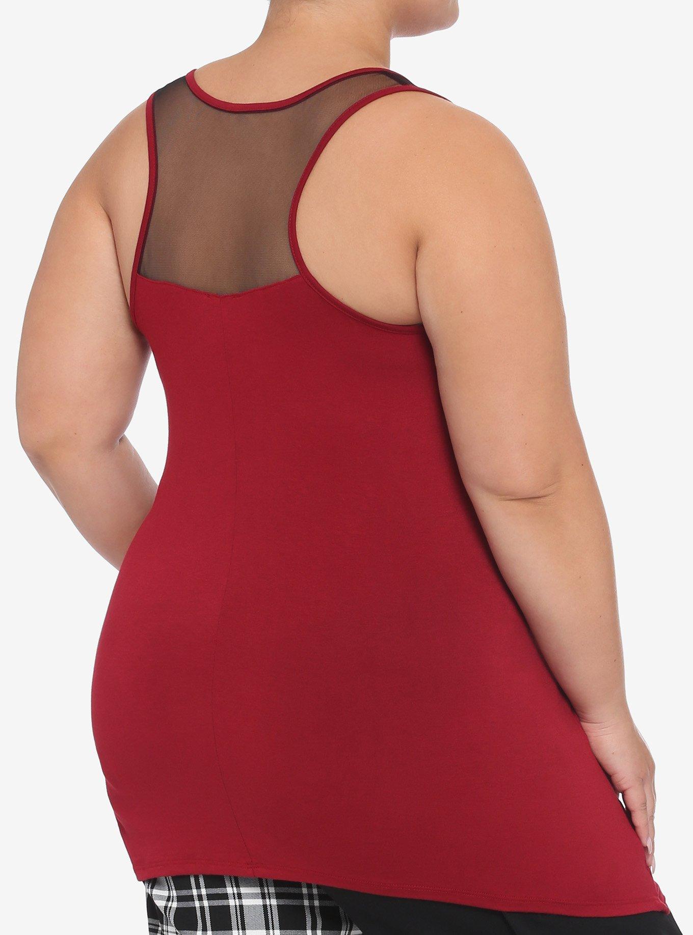 Burgundy Glitter Skull Shark Bite Girls Tank Top Plus Size, BURGUNDY, alternate