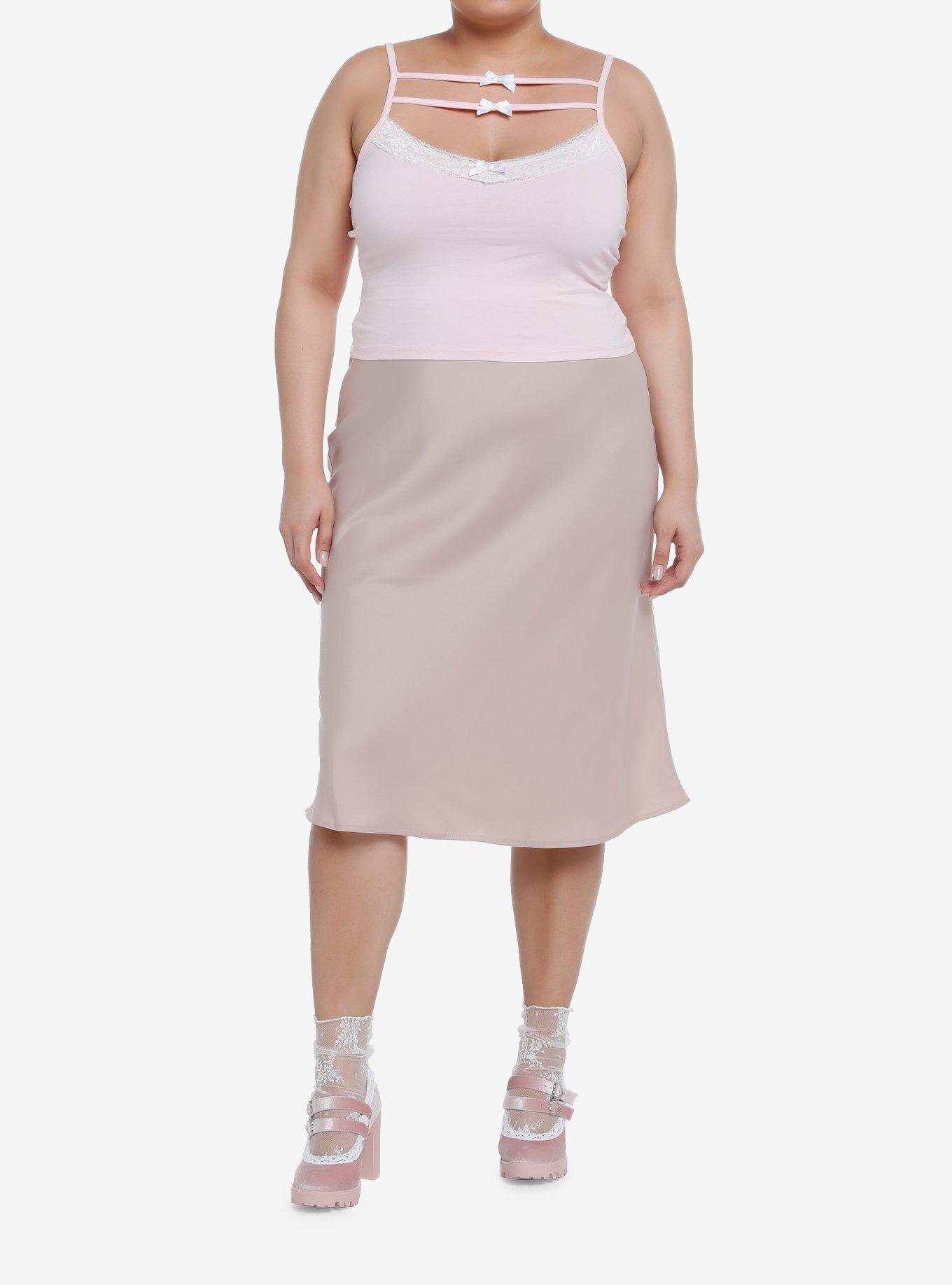 Sweet Society Pink & White Bow Strappy Girls Cami Plus Size, , hi-res