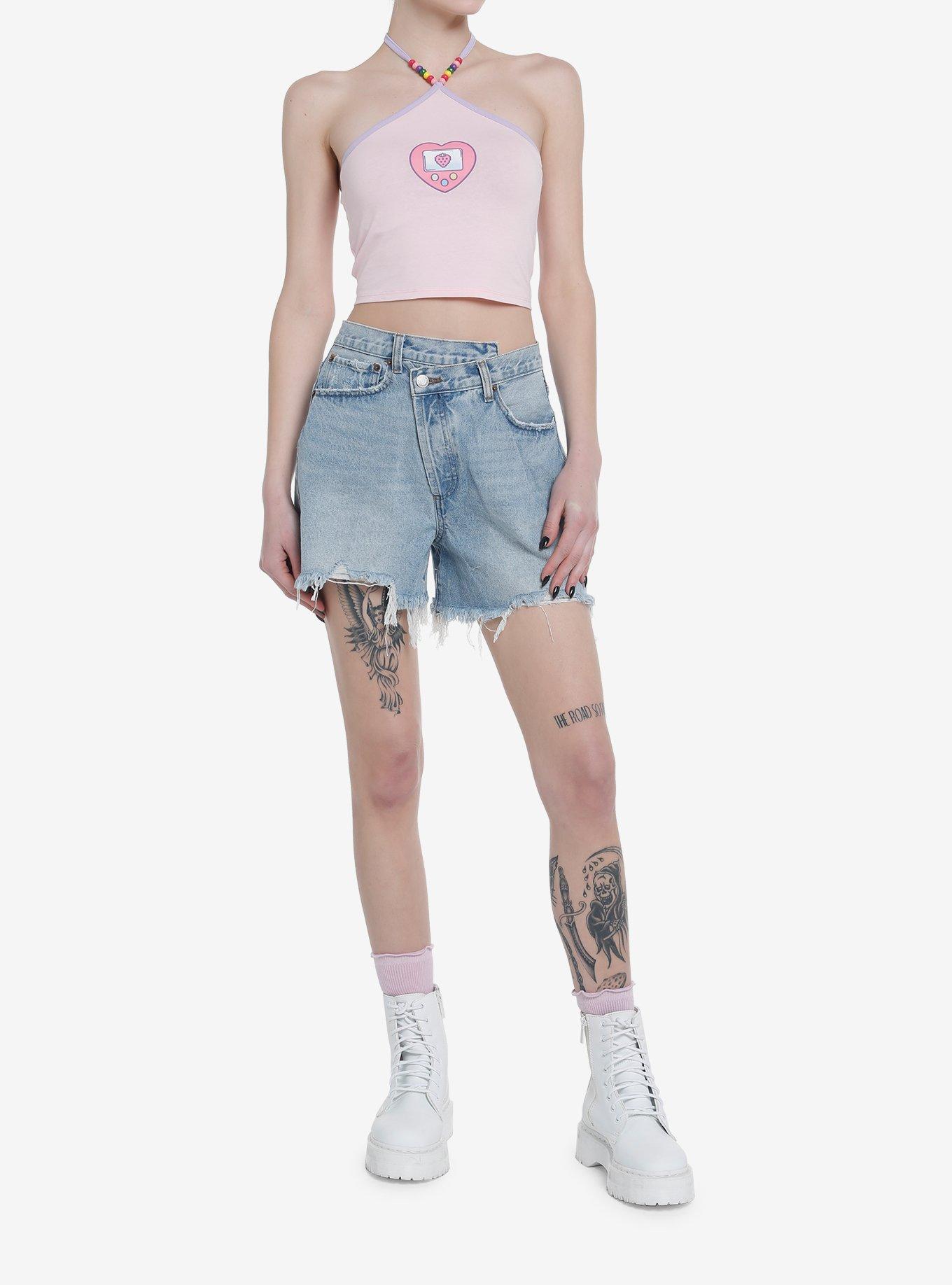 Sweet Society Kawaii Gamer Girls Crop Halter Tank Top, PINK, alternate