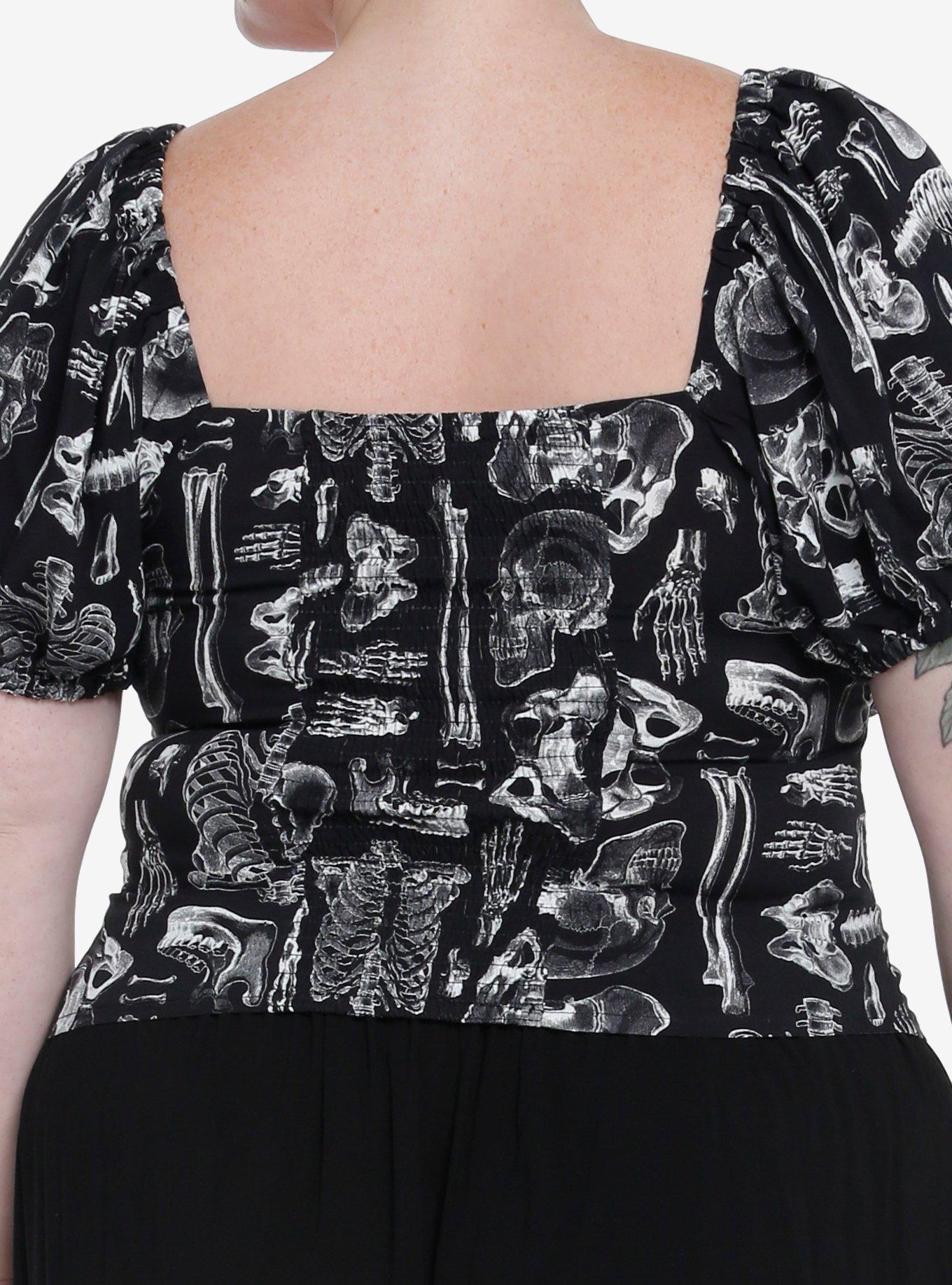 Black & White Animal Skeletons Girls Crop Top Plus Size, BLACK, alternate