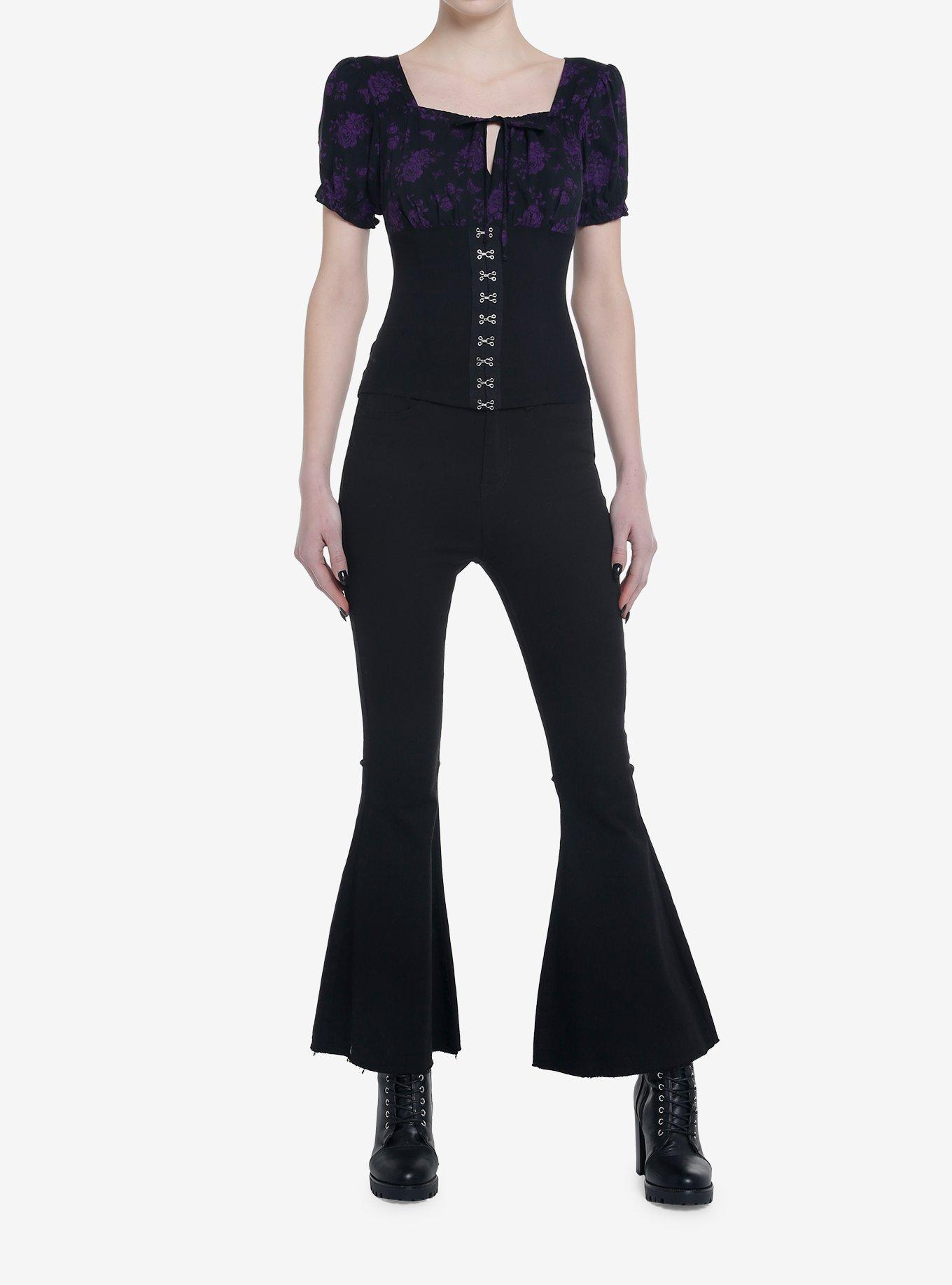 Cosmic Aura Black & Purple Rose Hook-And-Eye Girls Top, , hi-res