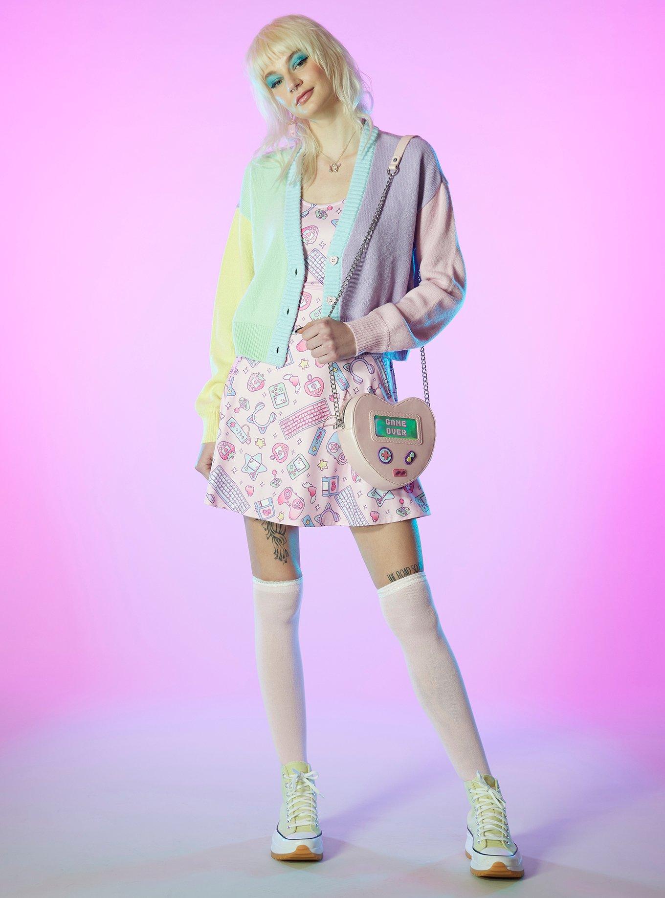 Pastel Color-Block Girls Crop Cardigan, MULTI, alternate