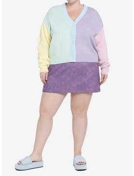 Pastel Color-Block Crop Girls Cardigan Plus Size, , hi-res