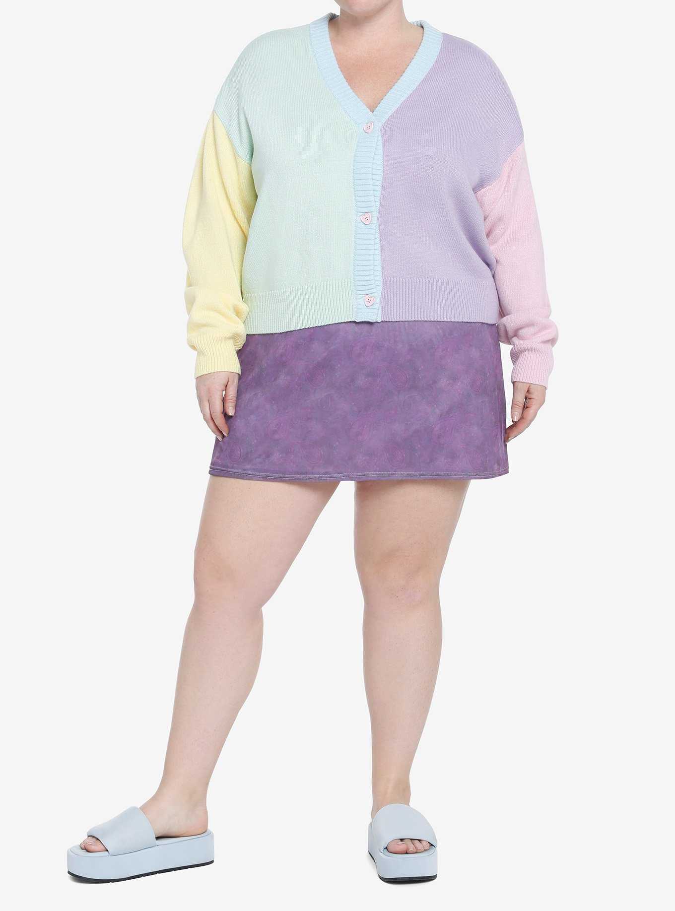 Pastel Color-Block Crop Girls Cardigan Plus Size, , hi-res