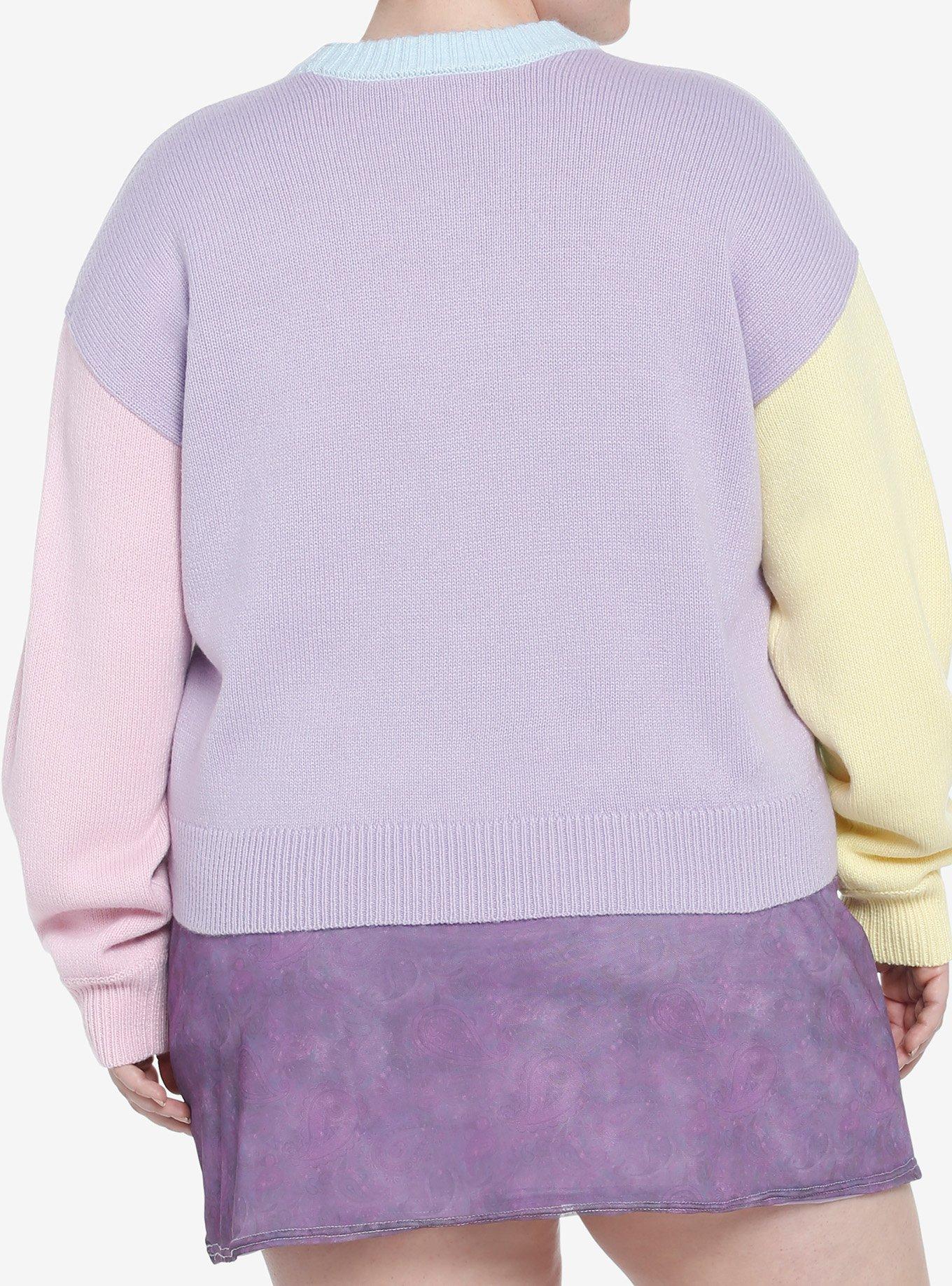 Pastel Color-Block Crop Girls Cardigan Plus Size, MULTI, alternate