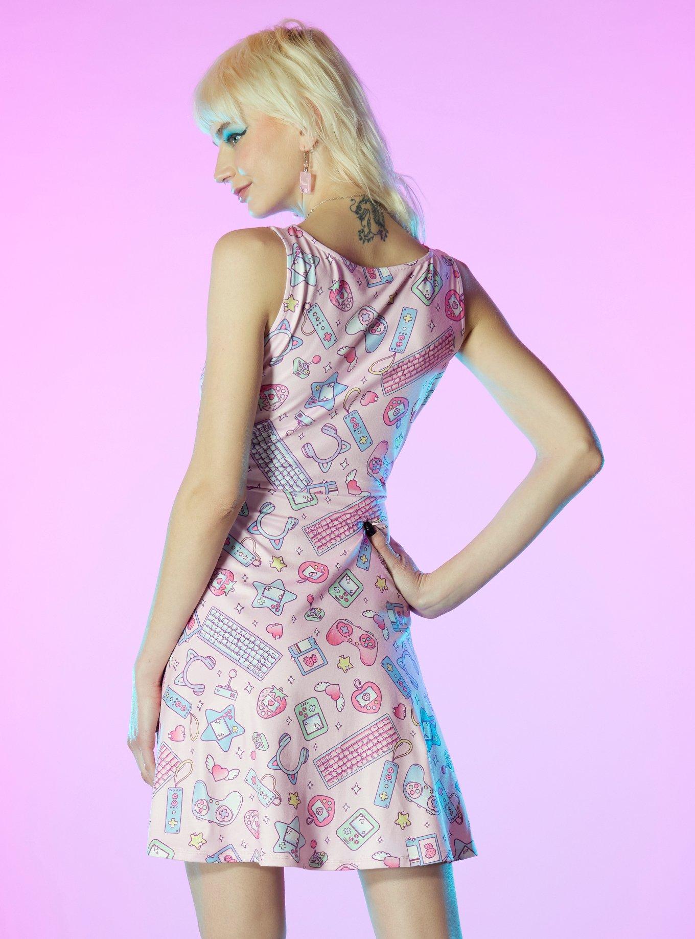 Kawaii Gamer Pastel Tank Dress, PINK, alternate