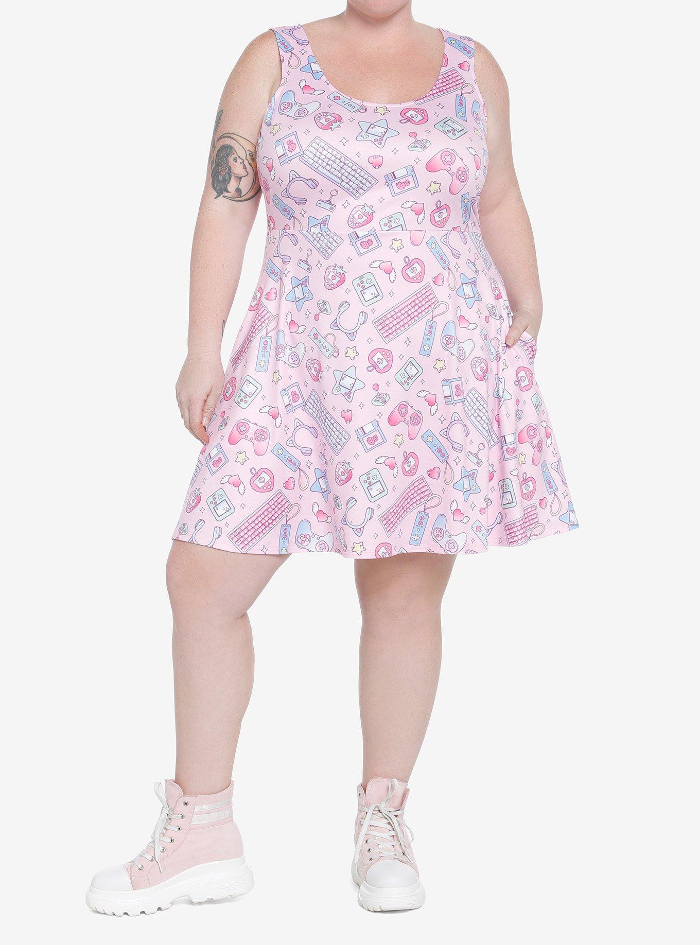 Kawaii Gamer Pastel Tank Dress Plus Size, PINK, alternate