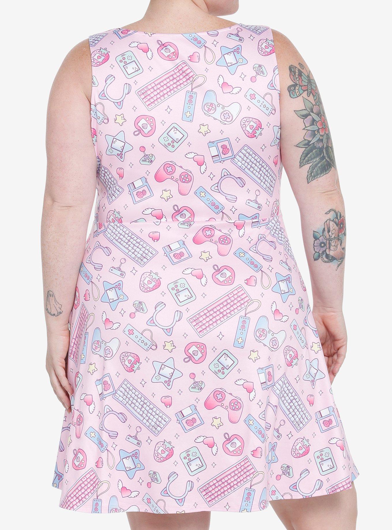 Kawaii Gamer Pastel Tank Dress Plus Size, PINK, alternate