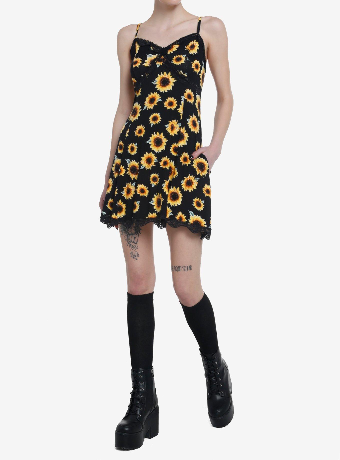 Sunflowers & Lace Slip Dress, SUNFLOWER, alternate