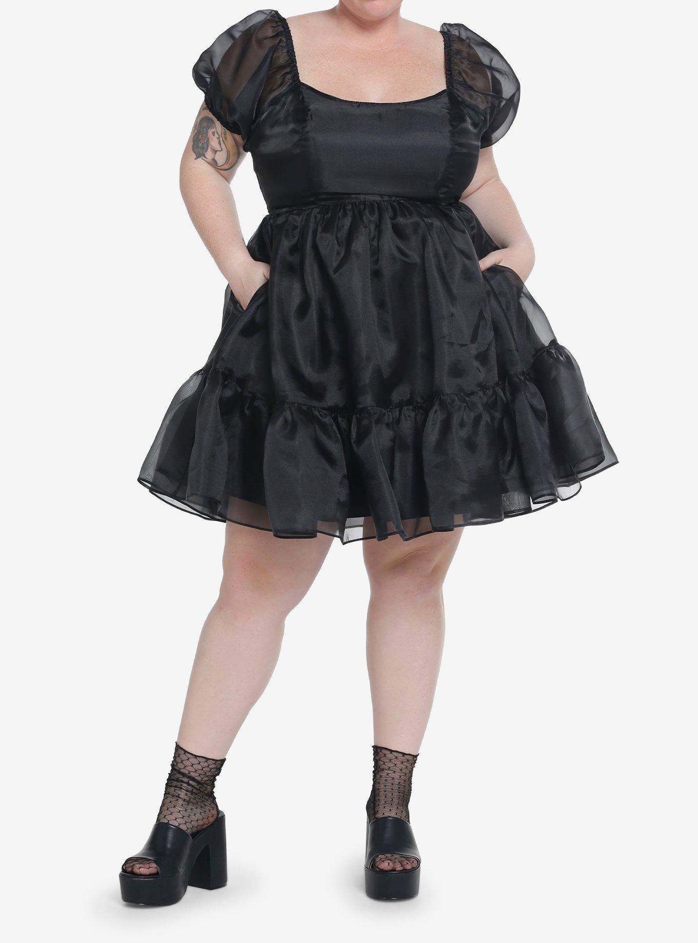 Thorn & Fable Black Organza Tiered Dress Plus Size, BLACK, alternate