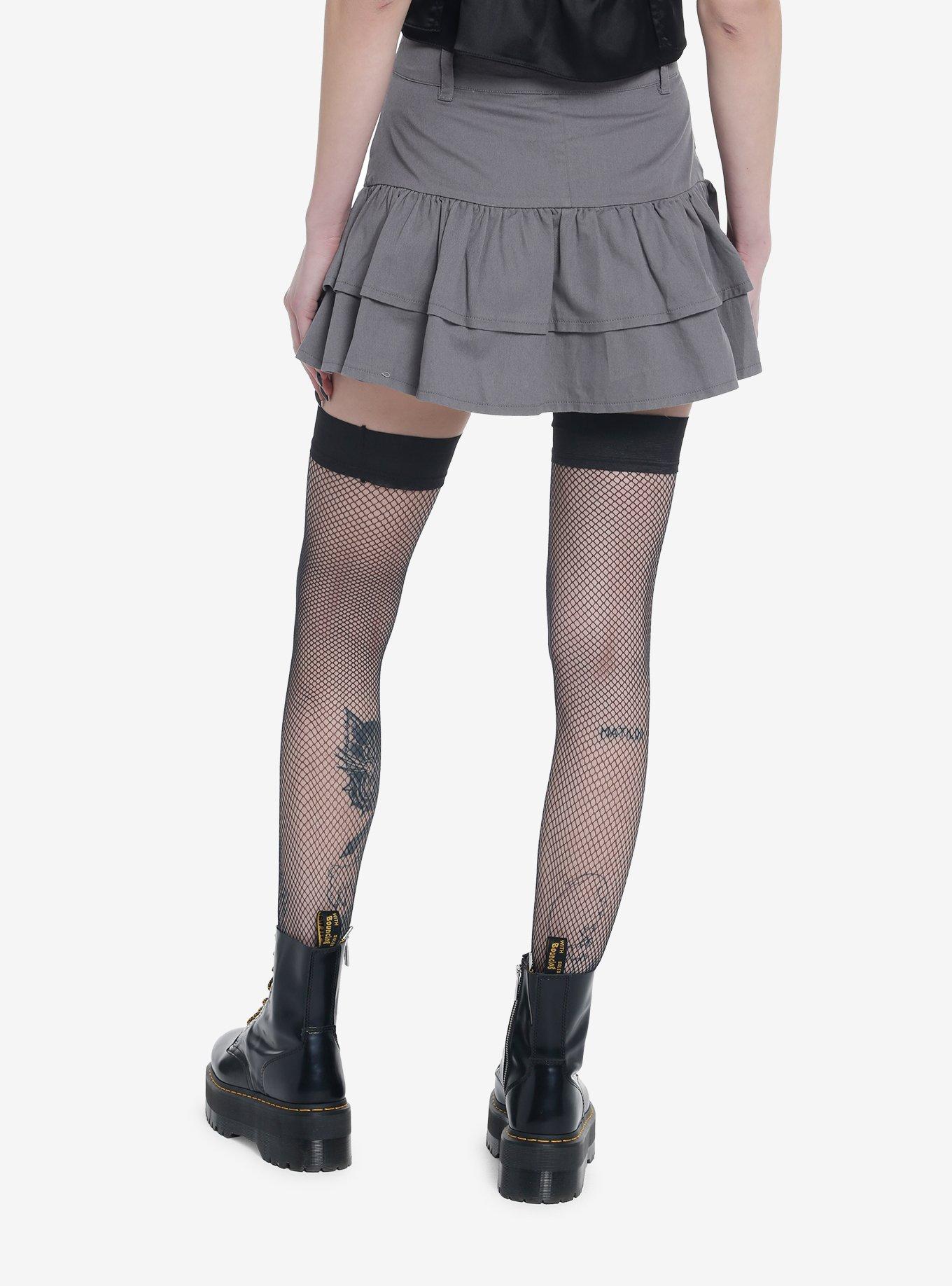 Social Collision Grey Ruffle Skirt, , hi-res