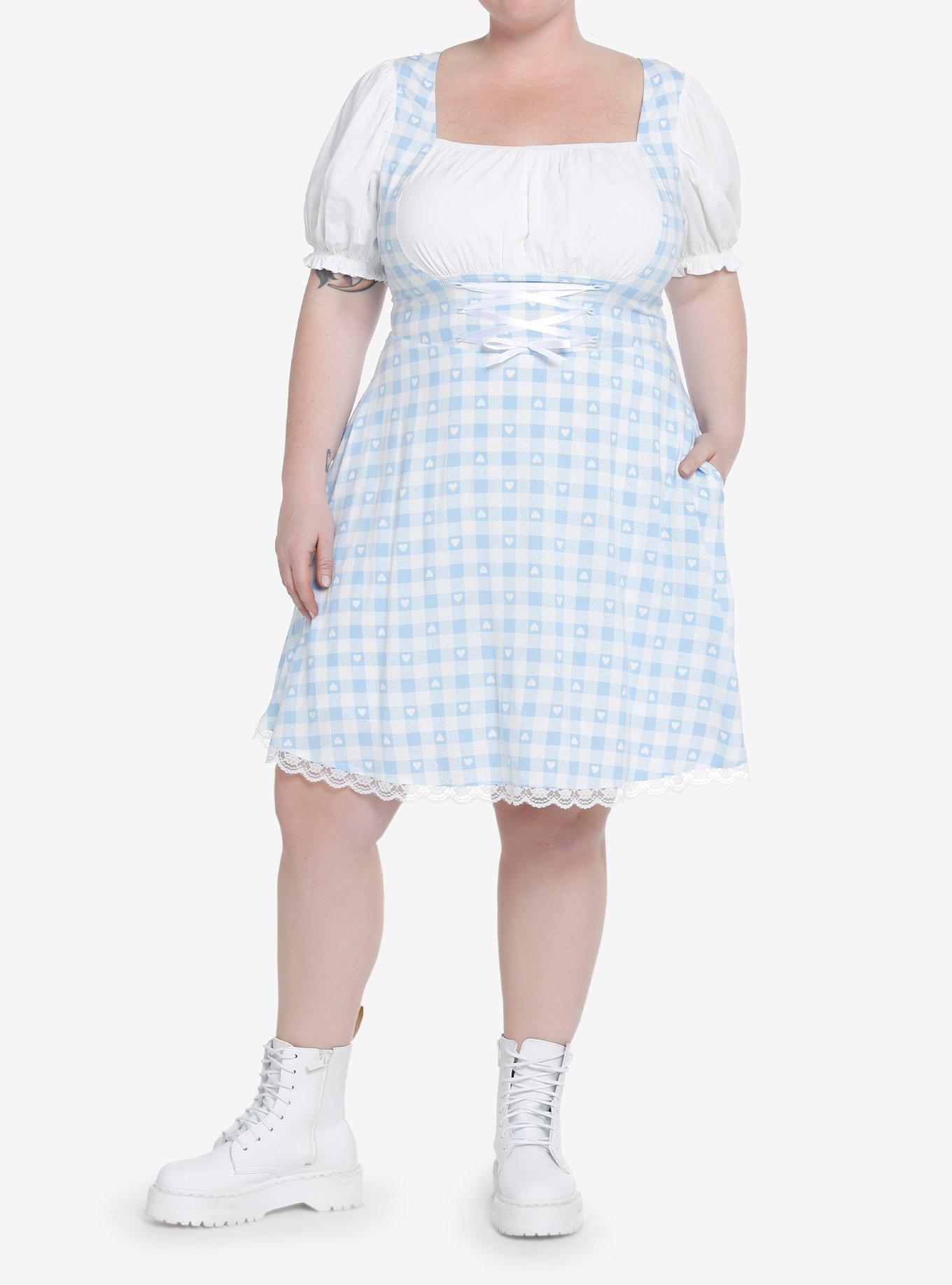 Sweet Society Blue & White Gingham Corset Dress Plus Size, , hi-res