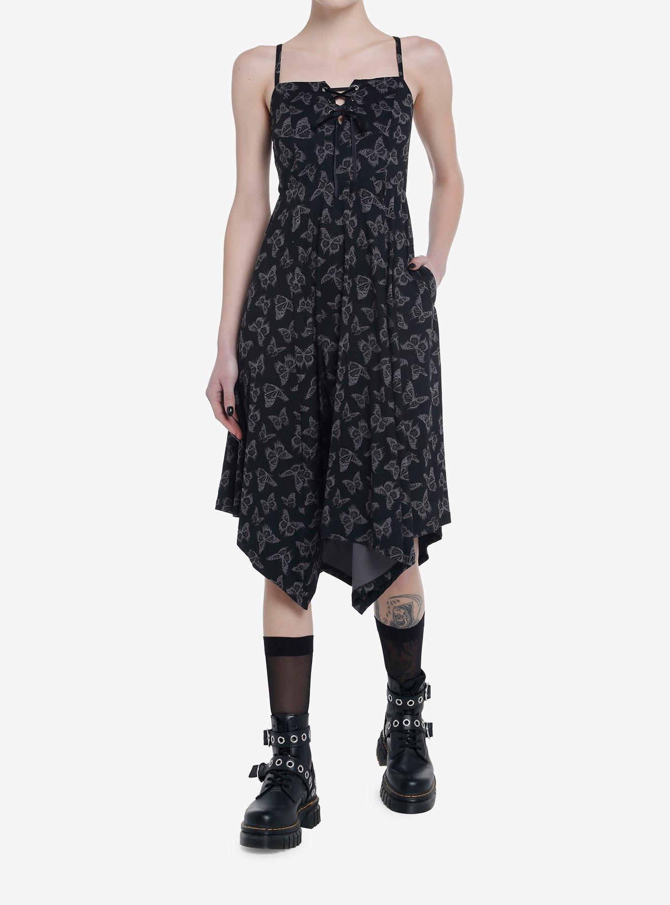 Cosmic Aura Black & Grey Butterfly Hanky Hem Dress | Hot Topic