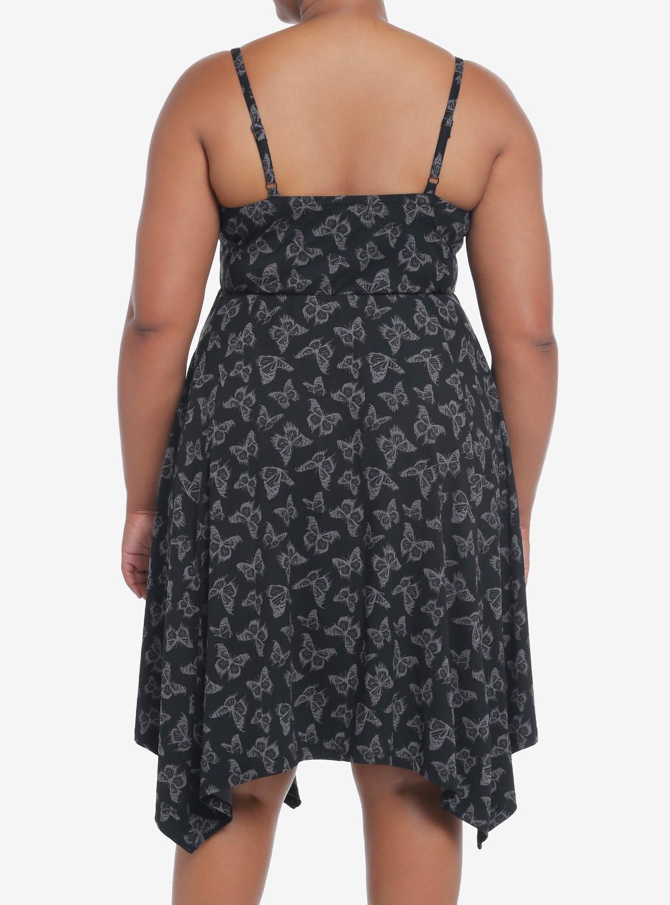 Cosmic Aura Black & Grey Butterfly Hanky Hem Dress Plus Size, BLACK, alternate