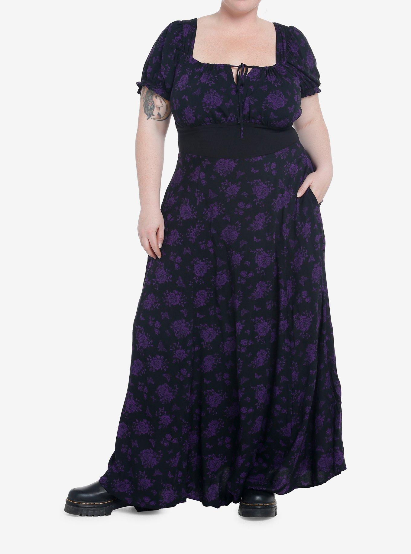 Cosmic Aura Purple Rose Maxi Dress Plus Size, BLACK, alternate