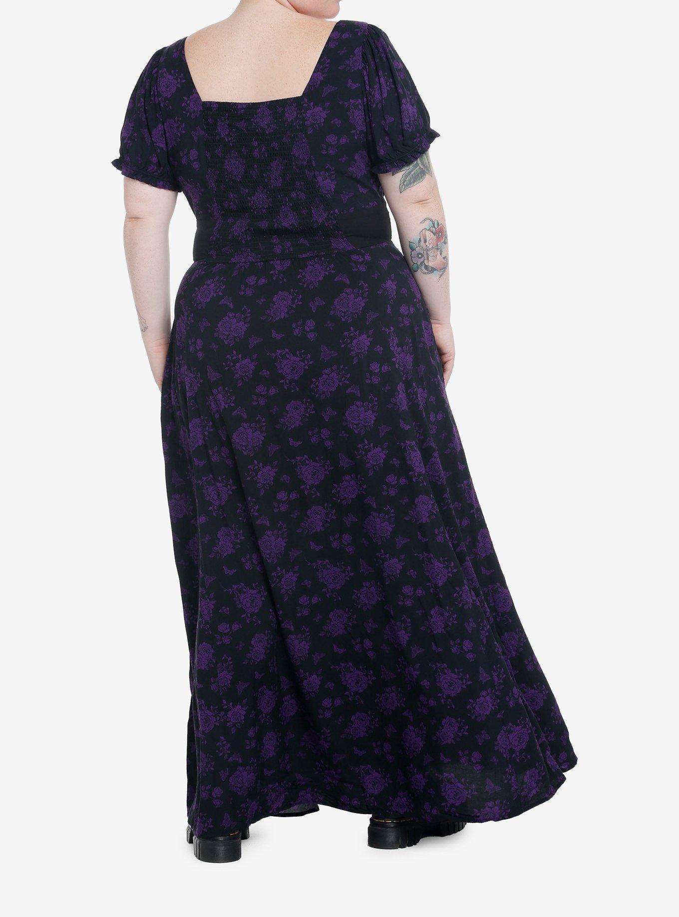 Cosmic Aura Purple Rose Maxi Dress Plus Size, BLACK, alternate