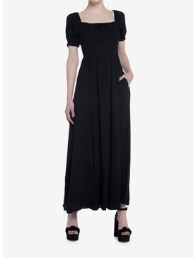 Thorn & Fable Black Smock Puff Sleeve Maxi Dress, , hi-res