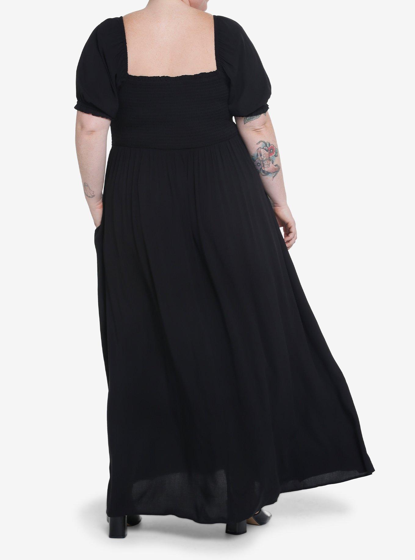 Thorn & Fable Black Smock Puff Sleeve Maxi Dress Plus Size, BLACK, alternate