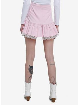 Pastel Pink Lace Trim Mini Skirt, , hi-res