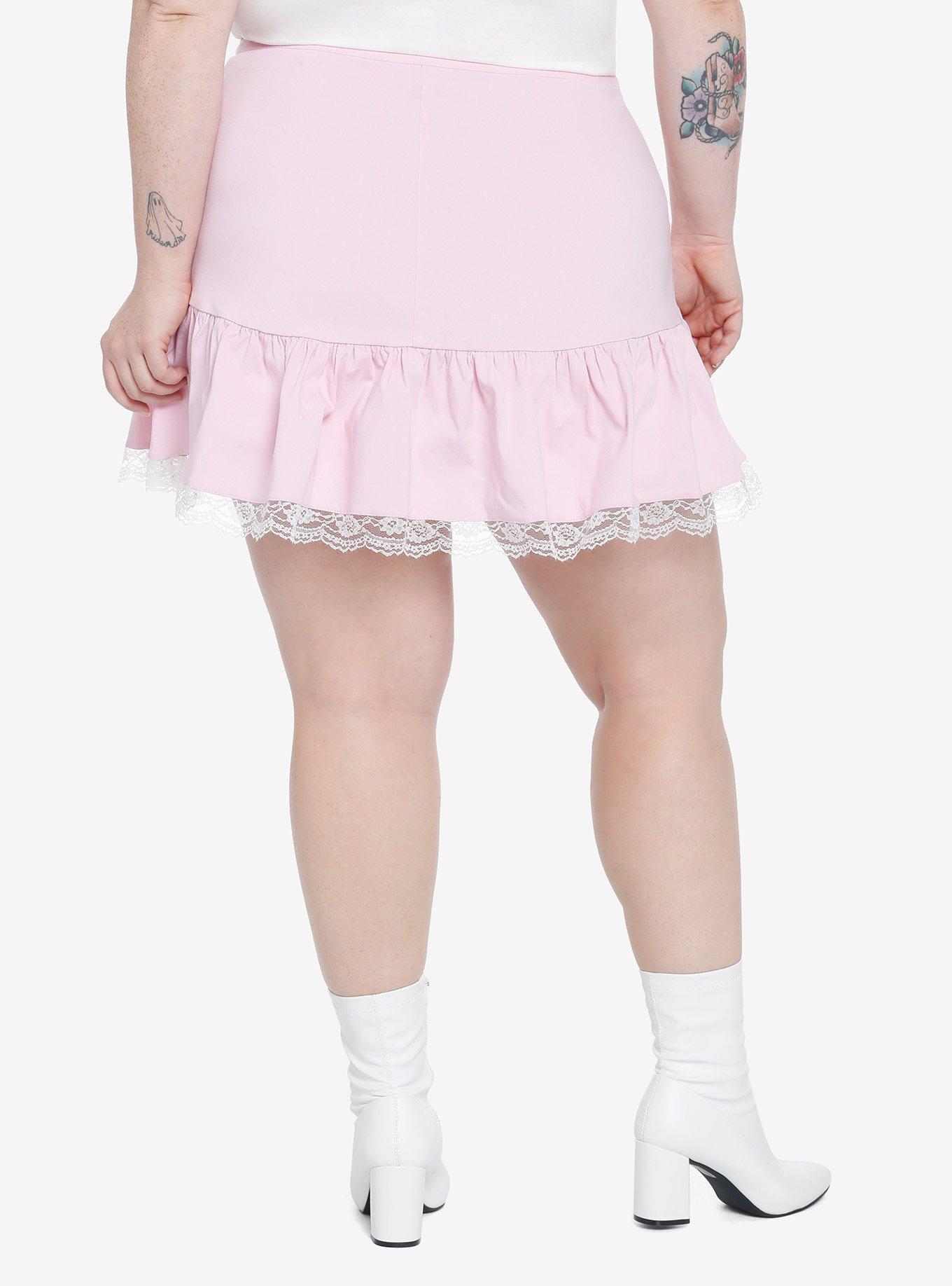 Pastel Pink Lace Trim Mini Skirt, , hi-res