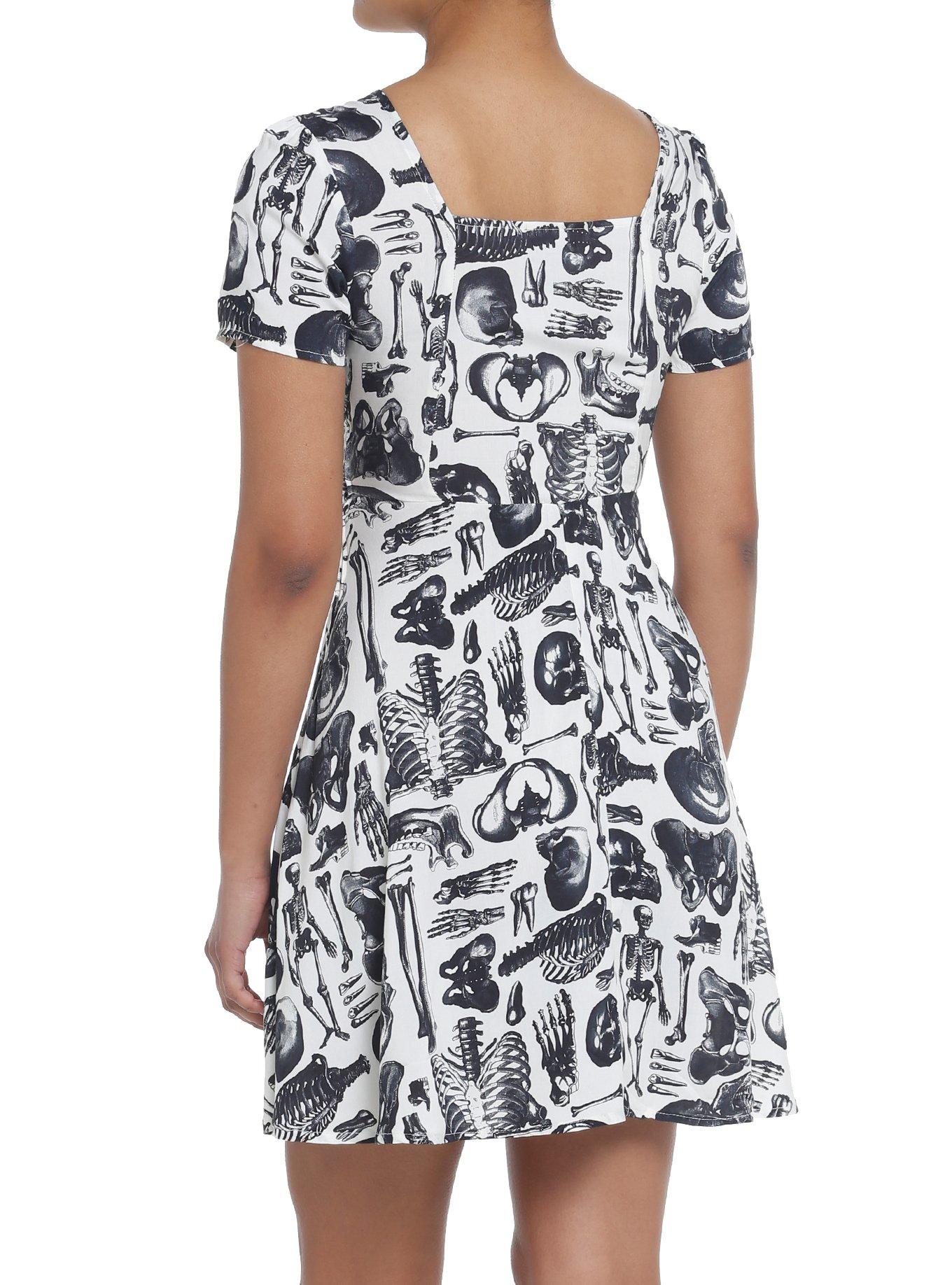 Midnight Hour Skeleton Allover Print Sweetheart Dress, MULTI, alternate