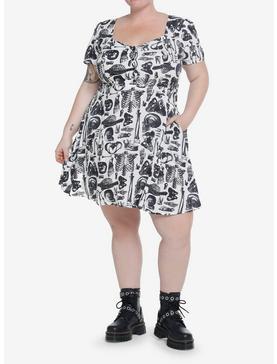 Plus Size Midnight Hour Skeleton Allover Print Sweetheart Dress Plus Size, , hi-res