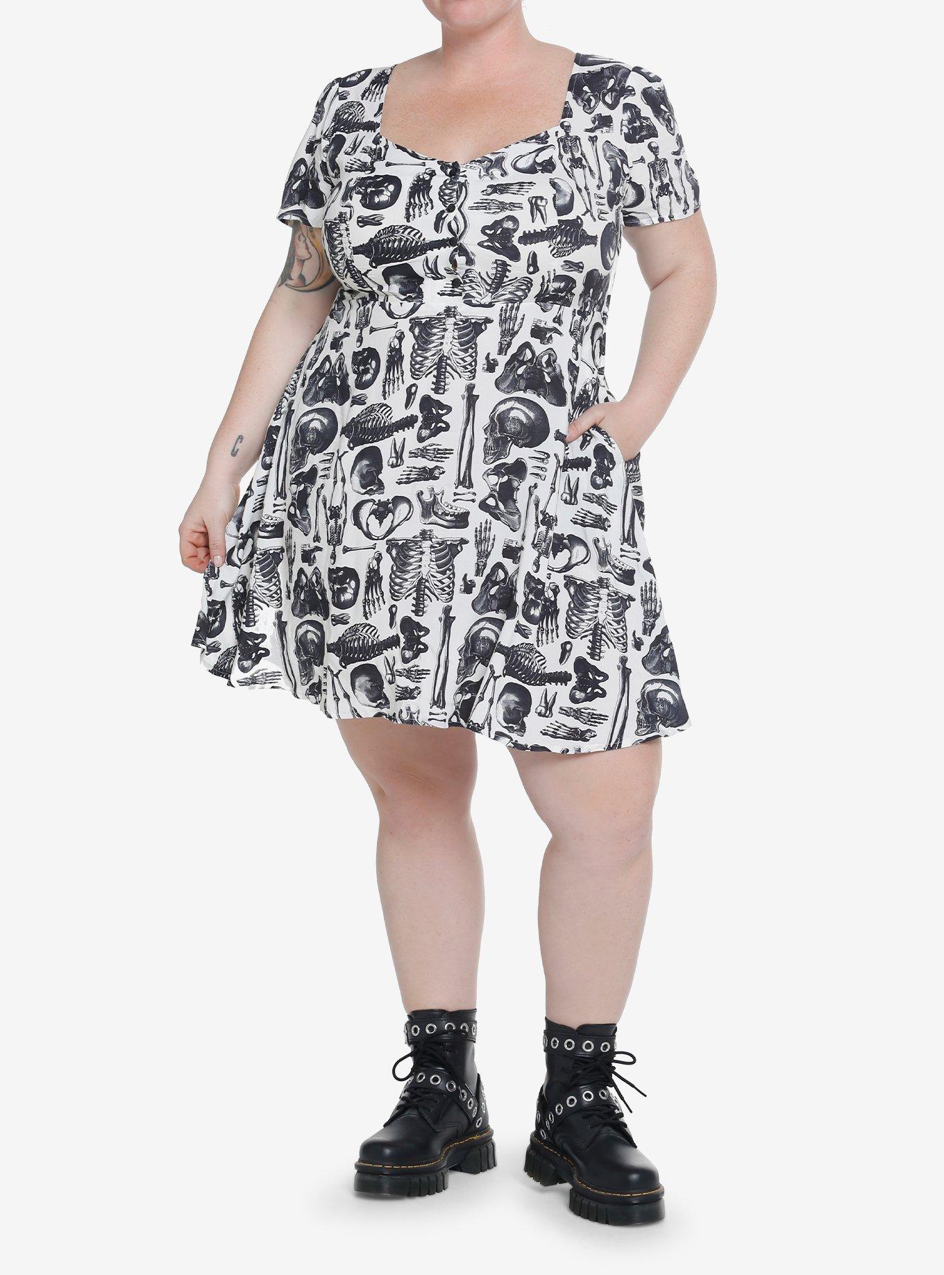 Midnight Hour Skeleton Allover Print Sweetheart Dress Plus Size, MULTI, alternate