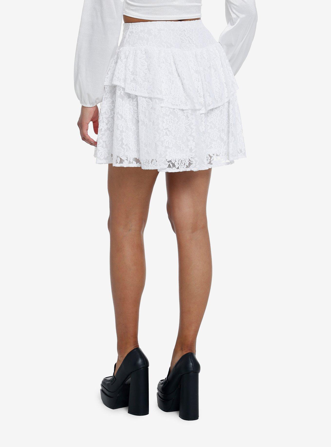 Sweet Society White Lace Tiered Skirt, BRIGHT WHITE, alternate