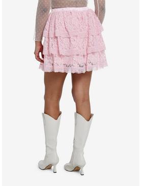 Sweet Society Pink Lace Bow Tiered Skirt, , hi-res