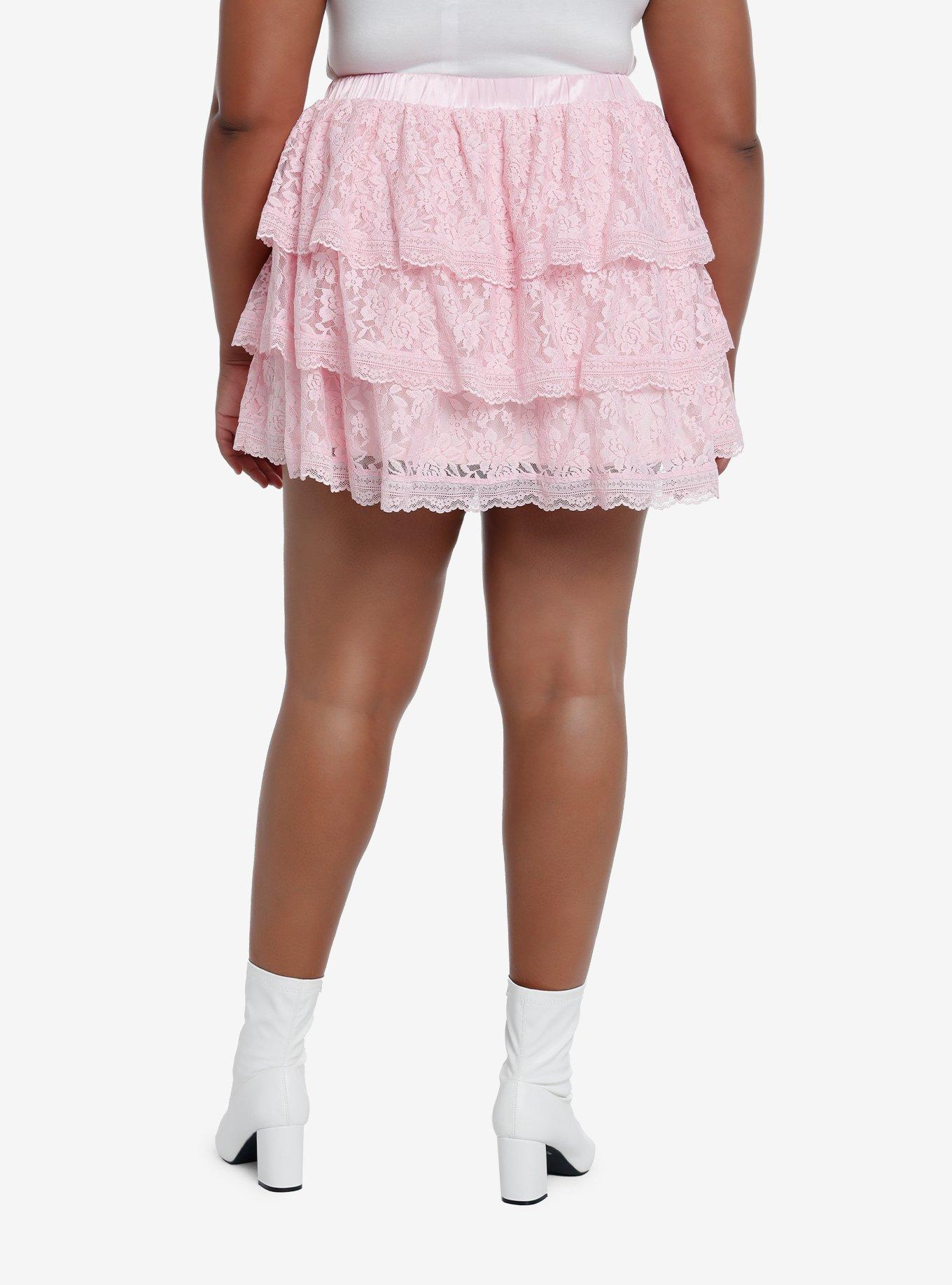 Sweet Society Pink Lace Bow Tiered Skirt Plus Size, PINK, alternate