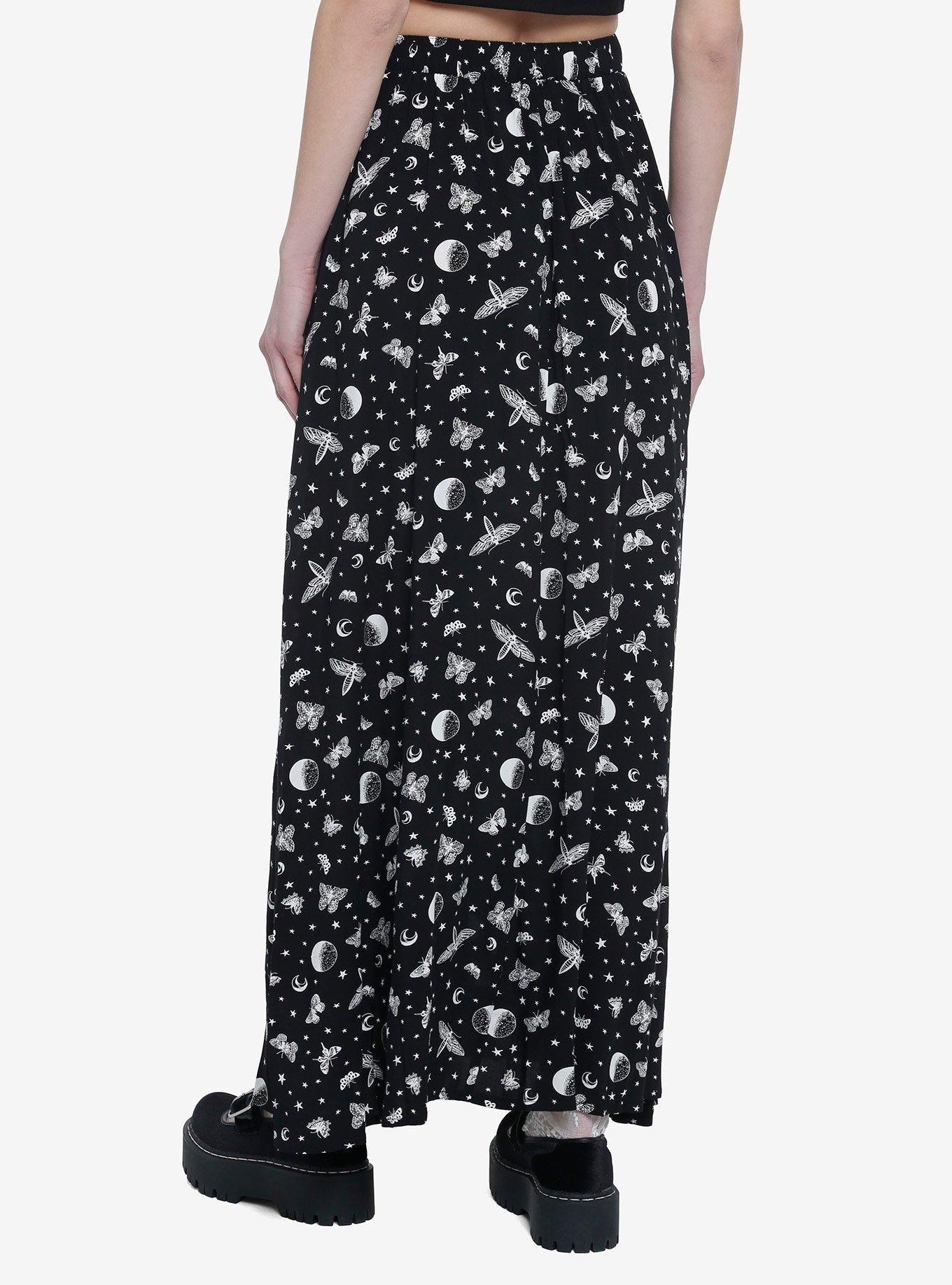 Black Celestial Moth Maxi Skirt, BLACK, alternate